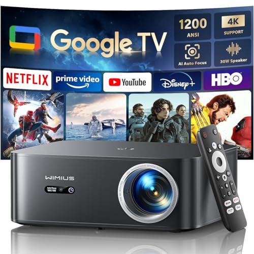 Proiettore【1200 ANSI/Google TV】Netflix Ufficiale Proiettore 4K Support, Autofocus/Keystone Nativo 1080P Smart Videoproiettore Full HD WiFi Bluetooth con Controllo Vocale Remoto per Home Cinema