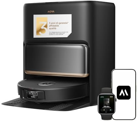 Mova P50s Ultra Robot Aspirapolvere e Lavapavimenti, 24000Pa, Mop Autopulente con Acqua Calda, Sistema Stepmaster Per Il Superamento Ostacoli e Navigazione Flashpulse 3d Tof a Doppia Luce, Nero