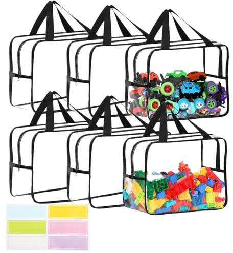 quiodok 6 piezas Organizador de juguetes Transparente, Bolsa de almacenamiento de PVC con cremallera y asas, Organizador de bolsa de juguetes para bloques de construcción, rompecabezas, artículos de
