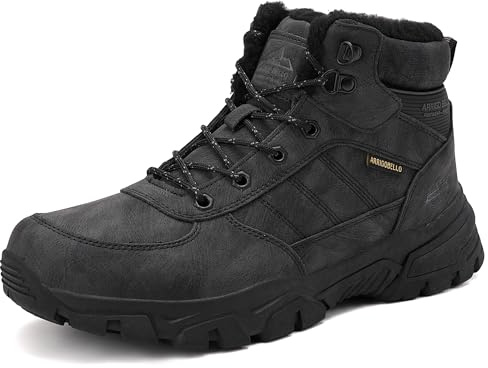 ARRIGO BELLO Winterschuhe Herren Winterboots Gefüttert Winterstiefel Leder Stiefel Warmes Fell Trekking Stiefeletten Größe 41-46(A Schwarz,Größe 45)
