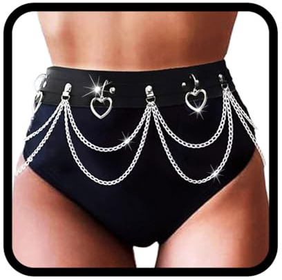 Ushiny Taillenkette Schwarz Körperkette Festival Gürtel mit Kette für Damen | Markante Kette passend zum Festival Outfit für Techno Rave Oberteile