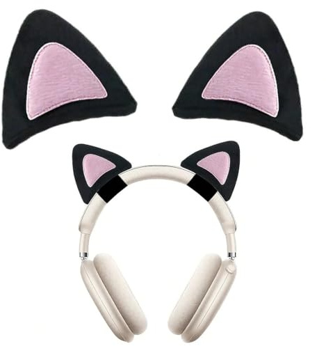Cat Ear Headset Cute Kitty Ears Headphone Attachment Cat Ears Fits for Gaming Headsets Cute Gaming Accessories Black+Pink