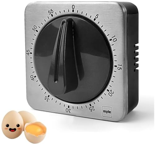 Kitchen Timer, Eieruhr Mechanisch Keine Batterien Erforderlich (Schwarz) | Küchenwecker Mit Edelstahlgehäuse, Stoppuhr, Countdown-Erinnerung Magnetisch Küchenuhr
