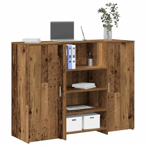 QUAHEAS Mottagningsbänk återvunnet träutseende, 135 x 50 x 103,5 cm, tillverkad av robust trämaterial, perfekt för kontor, hotell, praktik, reception, arbetsrum