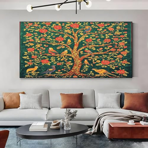 SKOEUI Quadri Moderni Grande Albero Della Vita Tradizionale Oro Quadro su Tela per Decorazione Murale Salone e Ufficio Arredo Pronto da Appendere 60x120 cm