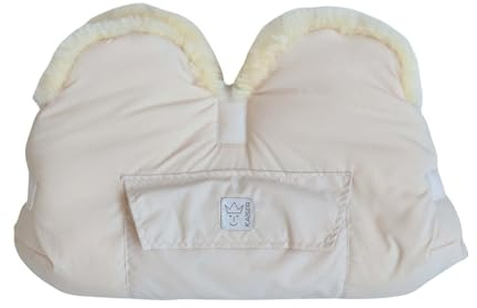 Lammfell Handwärmer für Kinderwagen, 45 x 22 cm, Schaffell Innenfutter, Wasserabweisend, mit Handytasche (cream)