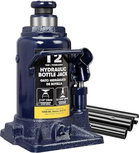 MutsMover 12 Ton Hydraulic Bottle Jack, 24,000 LBS Heavy Duty Steel Auto Lift with Long Handle, Leak-Free Hydraulic Pump, Portable Car Jack for Truck, SUV, RV, and Garage Repair, Blue