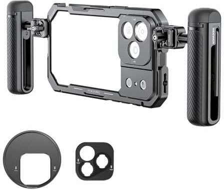NEEWER Phone Cage Kit Compatible with iPhone 17 Pro Only, Video Rig Stabilizer Accessories with 67mm Filter Ring, 17mm Lens Backplate, T Mount Adapter, Two Quick Release Handles, PA143 (Black)