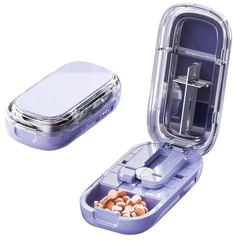 Tablettenteiler, 1/2&1/4 Tablettenschneider mit Aufbewahrungsfach Pillenteiler Tablettenteiler für Alle Tabletten, Tabletten Teiler für Große und Kleine Tabletten für Haushalt Reise Haustier (D)