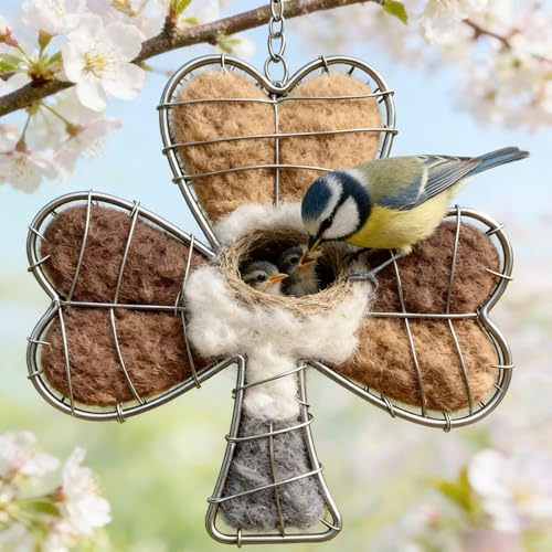 Handmade Bird Nesting Heart, Bird Nesting Material, Refillable Fiber Birds Wool Material House Winter Shelter, Animal Hummingbirds Lovers Nestings Box, for Home Garden Yard (E05)