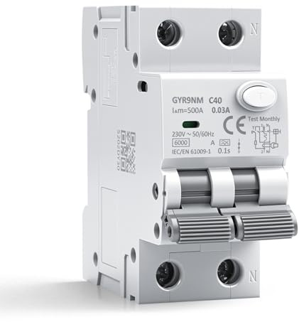 Disjoncteur différentiel 30mA 40A 1P+N Type A interrupteur différentiel RCBO 6kA MCB disjoncteurs de courant résiduel AC230V Protection contre les surcharges et les courts circuits GYR9NM