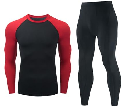 Survêtement de sport léger pour homme - Maillot de corps et pantalon de compression - Ensemble d'été - Sous-vêtements thermiques - Sous-vêtements fonctionnels - Survêtement de jogging, O rouge., M