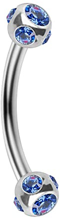 AZARIO London - Piercing per sopracciglio, con doppia sfera di cristallo, calibro 16, in acciaio chirurgico, colore: lavanda