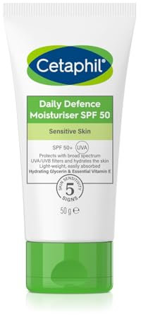 Cetaphil Daily Defence Face Moisturiser, SPF 50+ Day Cream With Glycerin, 50g, Sunscreen For All Skin Types