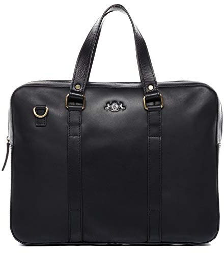 SID & VAIN Laptoptasche schmal echt Leder - 15.4 Zoll Laptop Business-Tasche Maguire - Umhängetasche Aktentasche mit Laptop-Fach - Ledertasche Herren und Damen schwarz handgefertigt