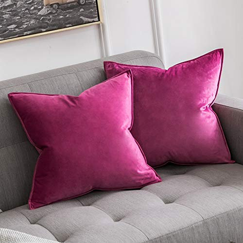 MIULEE Velvet Cushion Covers 45cm x 45cm Pink Decorative Square Throw Pillow Covers Flanges Pillowcases Soft for Livingroom Sofa Bedroom with Invisible Zipper 18 x 18 Inch Pack of 2