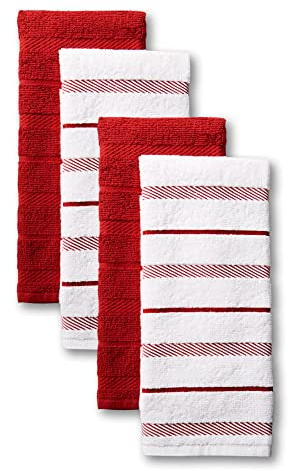 KitchenAid Albany Kitchen Towel Set 4-Pack 16x26, Passion Red/White