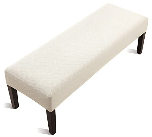 Fuloon Stretch Jacquard Dining Bench Cover - Anti-Dust Removable Bench Slipcover Washable Seat Cushion Protector for Bedroom, Kitchen, Hotel, Banquet (Beige)