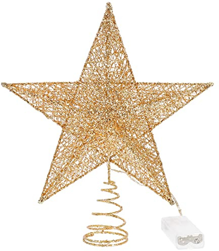 DOITOOL Puntale Stella Albero Di Natale : Puntale Albero Di Natale in Ferro Dorato Stella Decorativa Glitterata per Dimensioni 26 X 25 X 7.5 Cm Perfetta per Decorazioni Festive