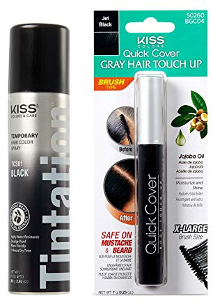 KISS Tintation Root Cover Up Gray Concealer Spray & Mascara Water-Resistant Smudge-Proof Easy Temporary Hair Color Change (Black)