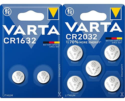VARTA Batterien Electronics CR1632 Lithium Knopfzellen (2er Pack) & Batterien Electronics CR2032 Lithium Knopfzelle 3V Batterie 5er Pack Knopfzellen in Original 5er Blisterverpackung