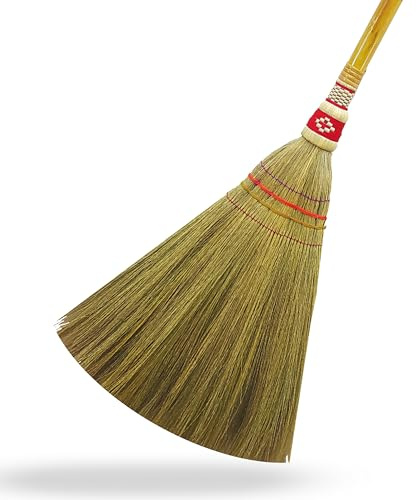 Handmade Whisk Sweeping Broom 39 Inch- Asian Straw Soft Broom for Indoor or Outdoor Sweeping, Wedding, Decorative Broom - Natural Whisk Sweeping Hand Handle Broom