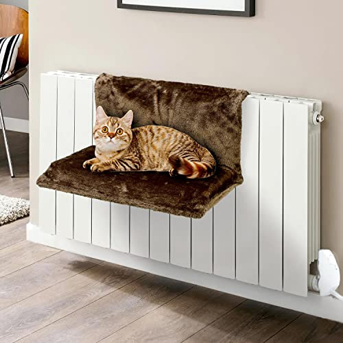 Vinsani Cat & Dog Radiator Bed, Hanging Cozy & Warm Fleece Hammock, Coffee | Luxurious Fleece Lined Pet Bed Hammock for Cats, Kittens & Small Dogs, Machine Washable