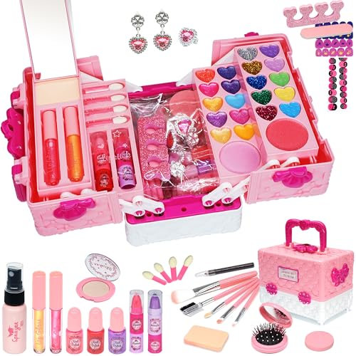 Kinderschminke Set Mädchen Schminkkoffer Mädchen - 54 PCS Waschbar und Sicher Kinder Schminkset , Prinzessin Spielzeug 4-12,Party Geburtstag Weihnachten Geschenke