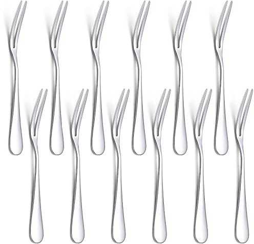 Evanda 13,3 cm forchette da torta 12 pezzi, set di forchette da pasticceria in acciaio inox, forchette da dessert, mini forchette da frutta, forchette da aperitivo per casa, matrimonio, festa, bar