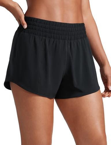 CRZ YOGA High Waisted Running Shorts for Women 2.5 - Mesh Liner Quick Dry for Workout Sport Athletic with Zipper Pocket Black Medium
