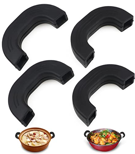 DOERDO DD 4Pcs Pot Ear Silicone Sleeve Handle Cover, Black | Heat Resistant, Non-Slip, For Woks Soup Pot