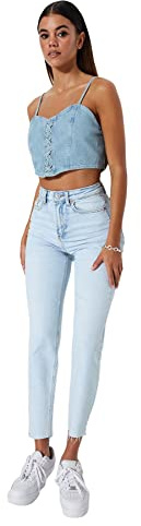 TRENDYOL Damen Trendyol Woman High Waist Straight Leg Mom Jeans Jeans Täglich, Hellblau, 38