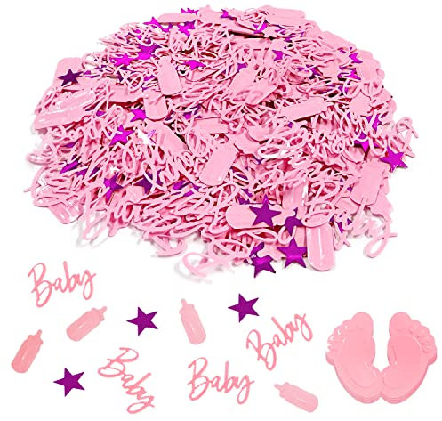 Coriandoli di biberon e coriandoli di piedini, Decorazione con paillettes per ragazze in PVC, il genere rivela le decorazioni per la tavola delle feste, Adatto per baby shower (rosa)