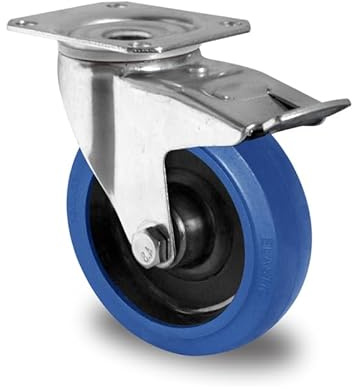 Lenkrolle mit Feststeller 160 mm Elastik Gummi Rolle Blue Wheels