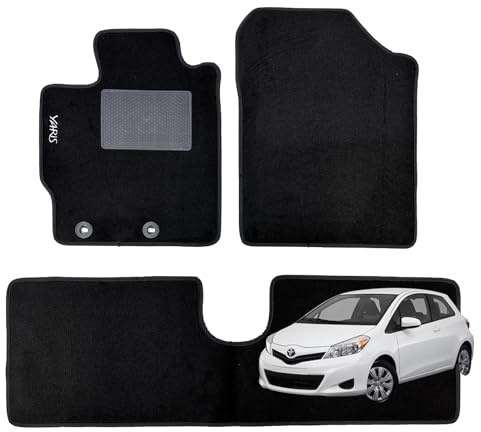 W-Parts Serie 4 TAPPETI - TAPPETINI in Moquette Neri per Yaris III dal 2011 al 2020 - Non per Verisone Ibrida con battitacco Cucito, Bottoni di Fissaggio e Striscia Antiscivolo