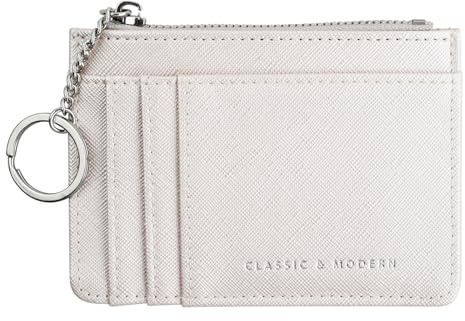 Focenat Geldbörse Damen, Klein Geldbeutel, Kartenetui Portemonnaie, Brieftasche mit 8 Fächern und 1 Schlüsselanhänger, Kartenhalter Slim mit Münzfach für Frauen, Mädche, Damen (Silber)