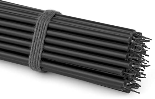 NKlaus 50 x stavljus svart 16 cm tunna paraffinljus sotfria och droppfria lång brinntid svarta ljus för dekoration, gotiska och ceremonier 36130