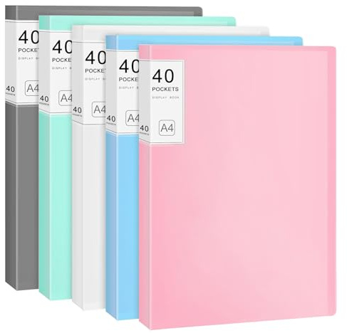 XHDA 5 Pack A4 Folder with 40 Plastic Sleeves, A4 Display Book Folders for School and Office Presentation Document Project