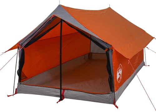vidaXL Campingzelt, Trekkingzelt für 2 Personen Wasserdicht, Zelt mit Insektenschutz für Outdoor Camping Wandern, Wanderzelt Leicht Tragbar, Grau Orange
