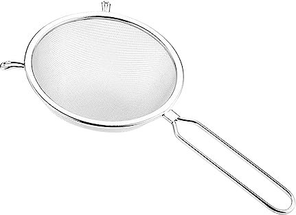 Zerodeko Stainless Steel Double Layer Mesh Strainer Scoop 10 Inch Long Handle Colander Spoon for Oil and Soybean Pulp Separation Kitchen Food Serving