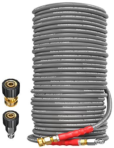 Heliwoo Hochdruckreiniger-Schlauch, 0,9 cm, 4,5 m, Heiß- und Kaltwasser-Hochdruckreiniger-Schlauch, max. 120 °C, 3/8-Zoll-Schnellanschluss, kommerzieller Stahldraht, geflochtener, knicksicherer