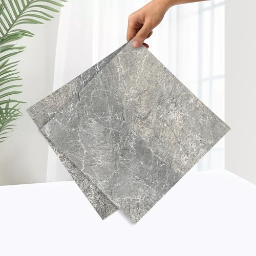 Lareko 60Sq.Ft Grey Marble Peel and Stick Vinyl Floor Tiles,60 Tiles - 12 x 12,Waterfproof and Self Adhesive Vinyl Sticker Tiles,Laminate Flooring for for Kichen,Bathroom,Dining Room(Grey)