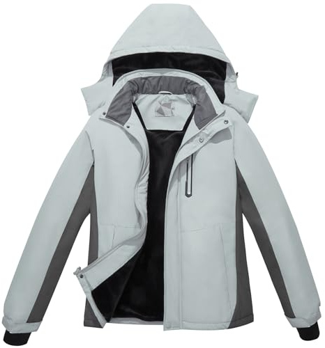 OutPro Herren Skijacke Winterjacke Warme FleecejackeWasserdicht Winddicht Funktions Baumwolljacke Winterjacke Outdoor Wandern Tiefes Berggrau,L