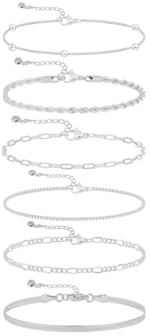 AFCJLTO 6Pcs Pulseras de Cadena,Eslabones Amistad Ajustable Charm Pulseras Capas Regalo Aniversario Regalo para Familia, Amiga