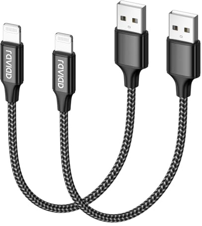 RAVIAD Câble iPhone [0.5M/Lot de 2], Cable Chargeur iPhone Certifié MFi | Câble Lightning avec Nylon Tressé Charge Rapide Compatible avec iPhone 14 13 12 11 Pro Max Mini XR XS X 8 7 6 Plus 5 SE