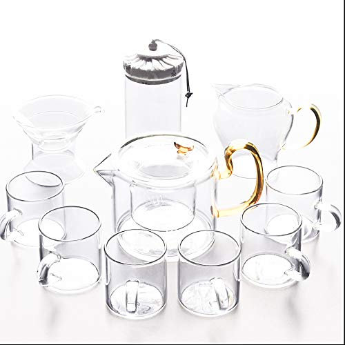 DDKYHU Set da tè 10 Pezzi Teiera Trasparente in Stile Giapponese Set da tè Tazze da tè in Vetro Colino Fioritura Teiera a Foglie sciolte Set da tè in Ceramica per Uso