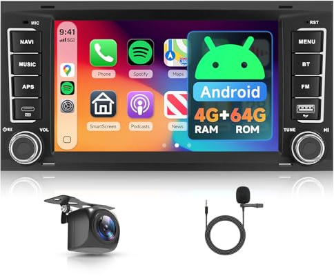 4GB+64GB Android Autoradio pour VW Touareg 2004-2011 pour VW T5 T6 Multivan 2004-2009 avec CarPlay Android Auto, Hodozzy 7 Pouces Écran Tactile Radio Bluetooth, GPS, Lien Miroir, WiFi, Caméra Recul