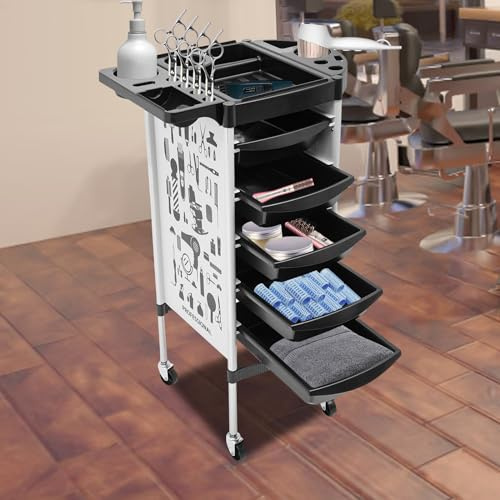 Carrello da salone con 5 cassetti, porta attrezzi pieghevole, per stilisti, parrucchieri, acconciature, parrucchieri, parrucchieri, parrucchieri e anche per manicure, cura degli animali domestici,