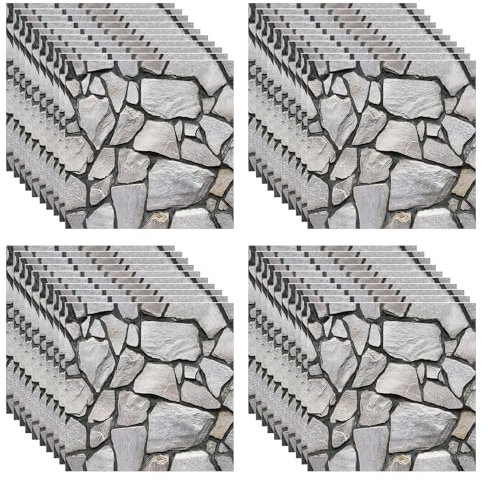 40 Stück 3D Wandpaneele Selbstklebend, 30 × 30 cm Selbstklebende Tapete Wandpaneele Wandfliesen, Steintapete, 3D Wall Panels, Wandverkleidung Steinoptik für Die Innen, Wasserfest