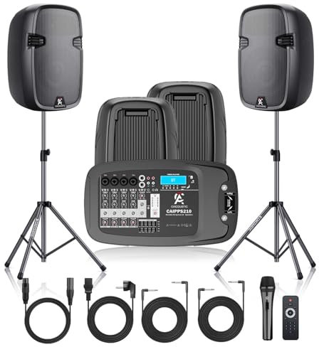 CAICOUSTIC 8-Channel Portable PA System with Bluetooth, Microphone, 2 Speaker Stands, USB, Reverb/Delay Effects - Perfect for Outdoor Events, Parties, Weddings, Church Services (2 x 10 Woofers)